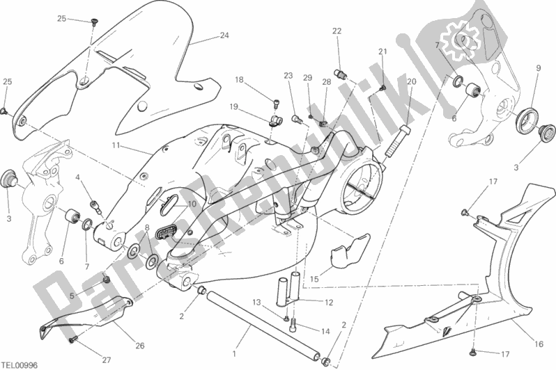 All parts for the Swing Arm of the Ducati Diavel Xdiavel S Brasil 1260 2018